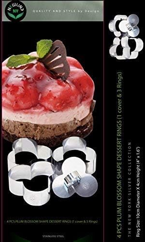 Newline NY Stainless Steel Dessert Rings 4 Pcs Plum Blossom Shape Molded Starters Appetizers Salads, Pastries Mousse Molding Layering Cutter