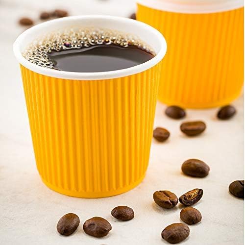 Restaurantware-4 Ounce Paper Coffee Cups, 25 Ripple Wall Disposable Paper Cups - Leakproof, Recyclable, Yellow Paper Hot Cups, Insulated, Matching Lids Sold Separately