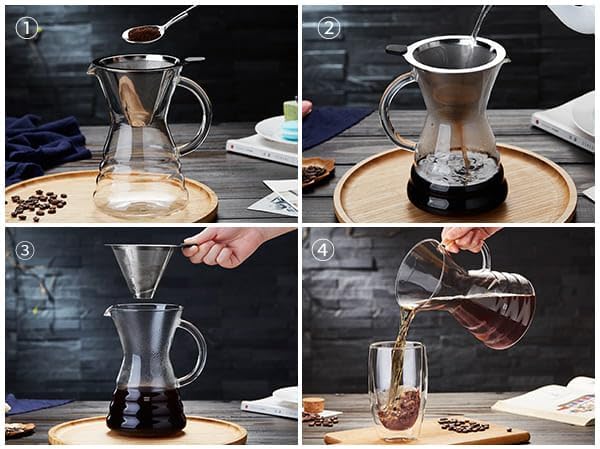 Unbreakable - Pour Over Coffee Maker with Permanent Stainless Filter 32 fl oz, Thickened Heat-Resistant Borosilicate Glass Dripper Coffee Brewer, Stovetop Safe, Pink