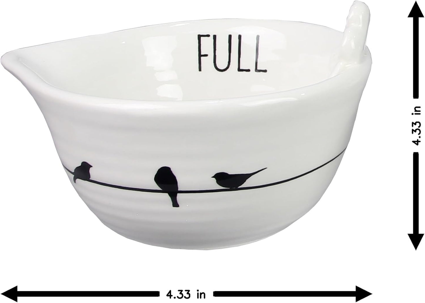Youngs 21219 Ceramic Bird Design Measuring Cups, Set of 4, Black and White