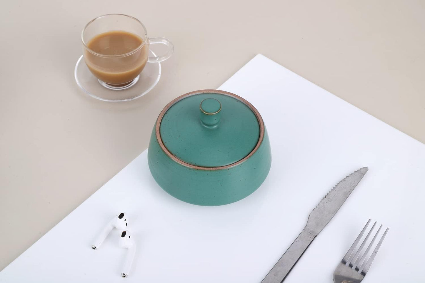 Retro Kitchen Ceramic Canister, 13.53 FL OZ (400 ML) Vintage Food Storage Jar for Tea, Coffee Beans, Herb, Candy, Spices, Nuts (Ancient Green)