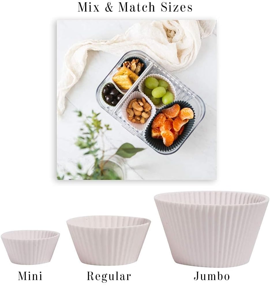 The Silicone Kitchen Reusable Mini Silicone Baking Cup, Non-Toxic, BPA Free, Dishwasher Safe, Mini, 24 Pack, White Blue Green