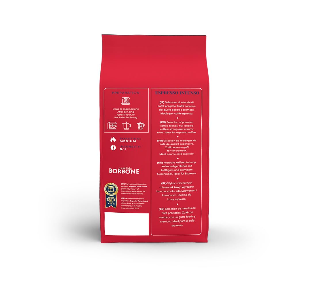 Caffe Borbone Whole Bean Coffee, Medium Roast Robusta Blend, Espresso Intenso, Strong and Creamy Italian Coffee, 2.2 lb Bag