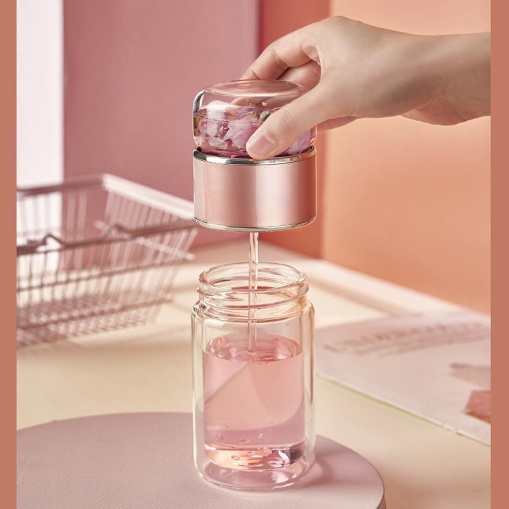 QUROXO 2025 New Tryteava Glass Infuser, Teava 3-In-1 Smart Tea Infuser with Cup Brush, Double-Layer Borosilicate Glass Tryteava Tea infusers Separation Cup (Gold, 350ml (12oz))