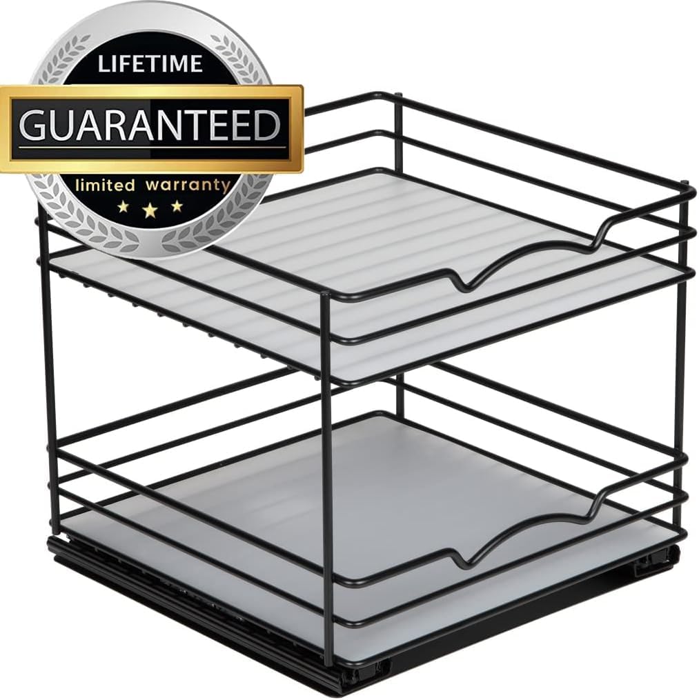 Pull Out Cabinet Organizer for Spices, Cans - Heavy Duty with Lifetime Limited Warranty- Pull Out Spice Rack- Cabinet Pull Out Shelf for Cans,Dishes, Etc, 8-1/2"Wx10-3/8"Dx8-7/8"H, Black