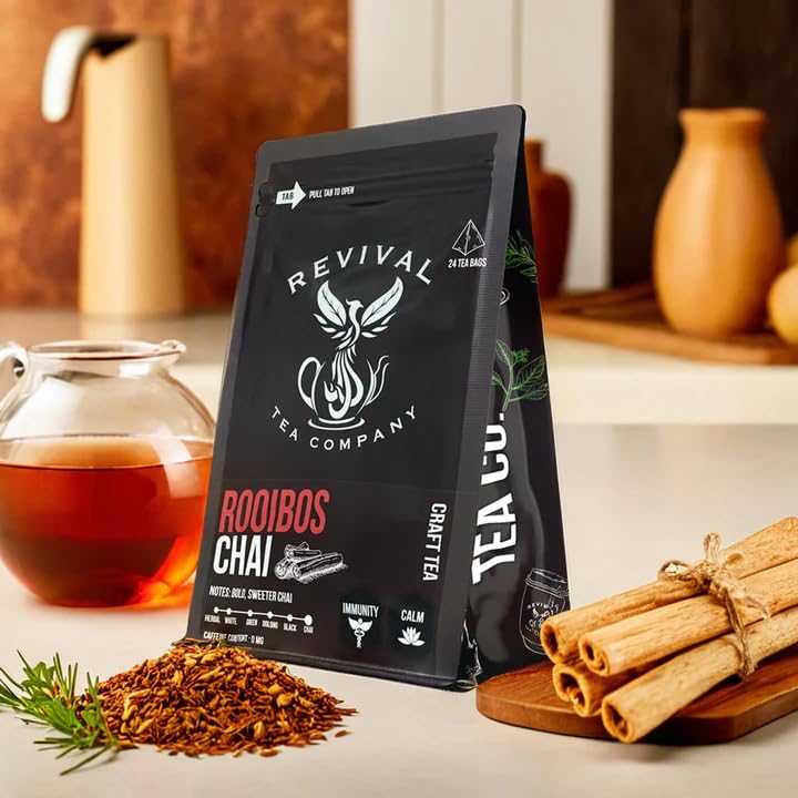 Revival Tea Company Rooibos Chai Tea - Rooibos Red Tea Blend with Fresh Spiced Chai Flavor - Caffeine Free - Loose Leaf 8 Ounces