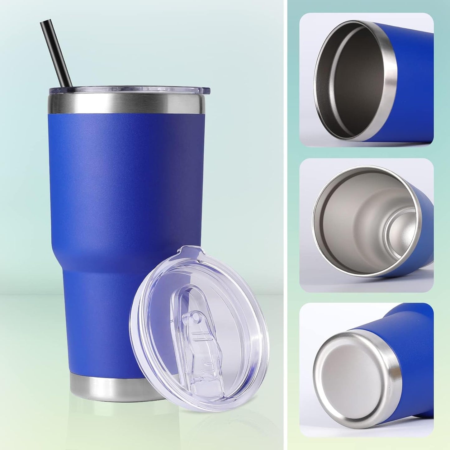 DOMICARE 30oz Tumbler Bulk with Lid and Straw, Double Wall Travel Coffee Mug, Insulated Vacuum Stainless Steel Tumblers, Powder Coated Tumbler Cup (Dark Blue, 8)