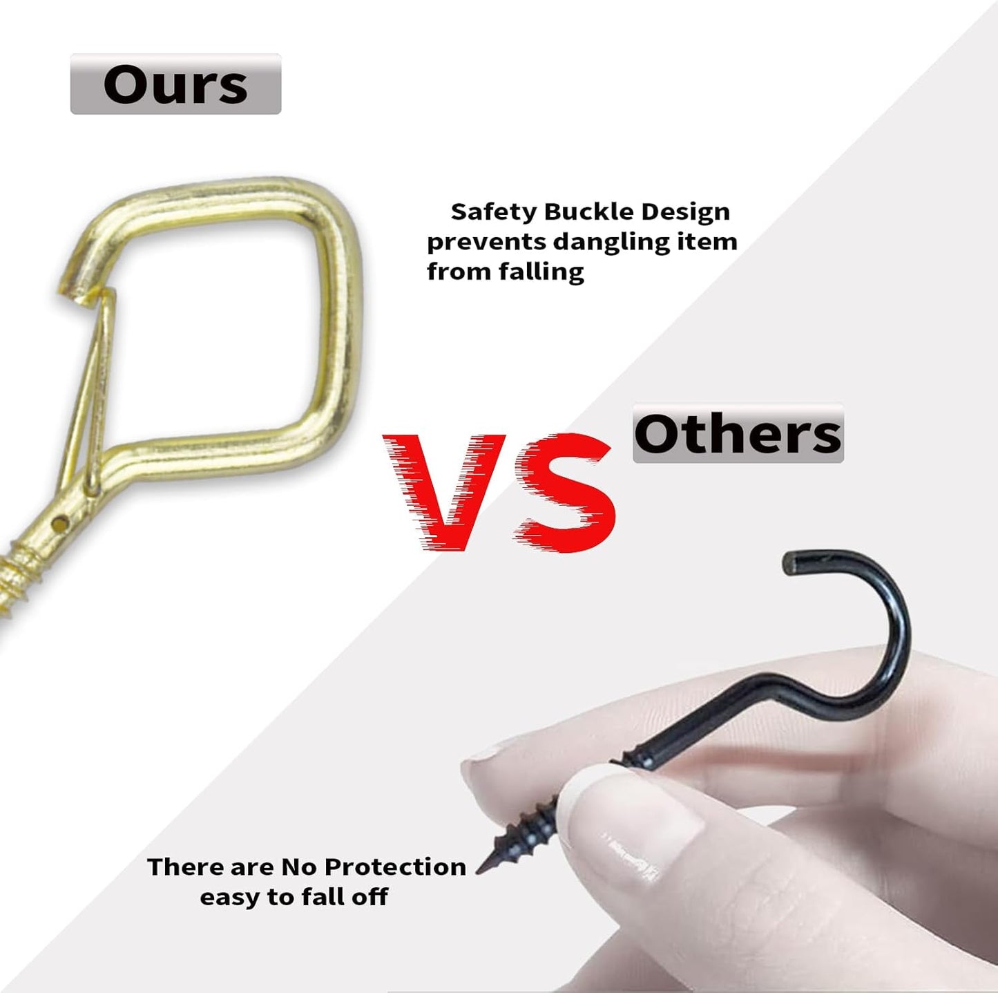 50 PCS Gold Eye Screw Hooks for Hanging Heavy Duty with Safety Buckle.Metal Ceiling Hooks for Hanging Plants Cup Wind Chime Bird Feeders Patio Lights at Indoor&Outdoor