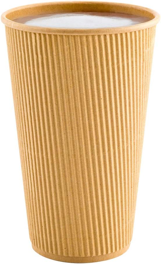 Restaurantware 16 Ounce Ripple Wall Disposable Coffee Cups, 500 Insulated Kraft Paper Tumblerss with Rolled Rim Design, Lids Sold Separately for Hot Drinks like Tea, Hot Chocolate and More