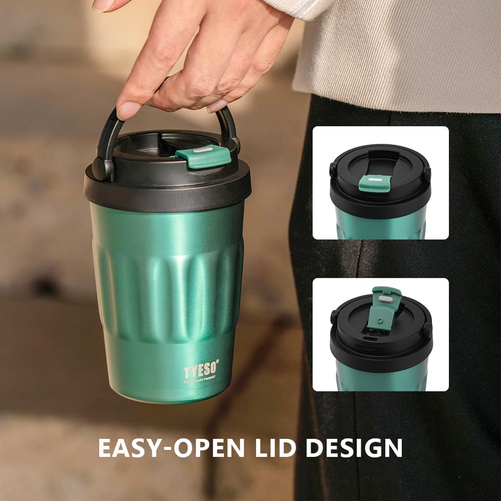 TYESO Stainless Steel Portable Tumbler with Flip Lid,Travel Mug with Concealed Carry Handle, Leakproof Insulated Coffee Cup (BLUE, 17 OZ)