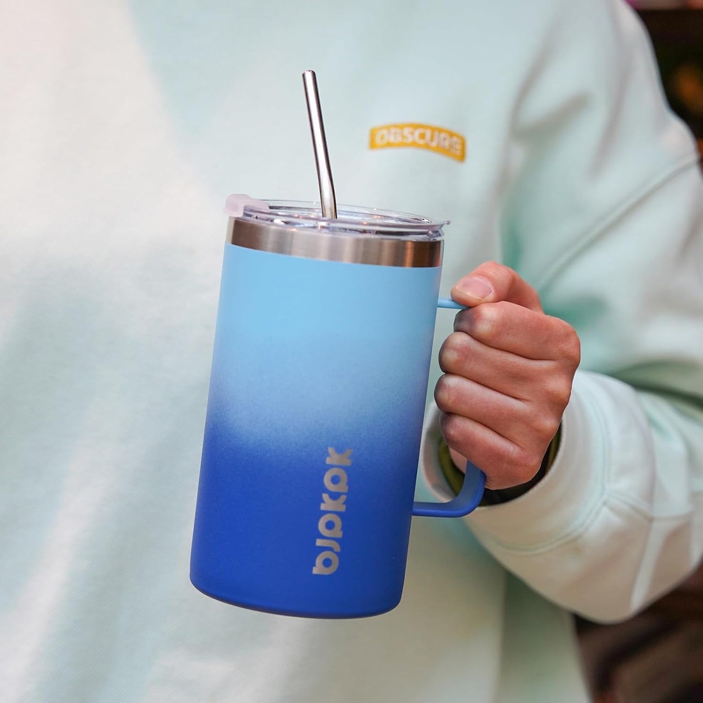 BJPKPK Insulated Coffee Mug with 2 Lids, 25oz Stainless Steel Insulated Tumbler with Handle, Double Wall Vacuum Coffee Cups, BPA Free Travel Mug for Coffee, Tea and Drinks, Sky