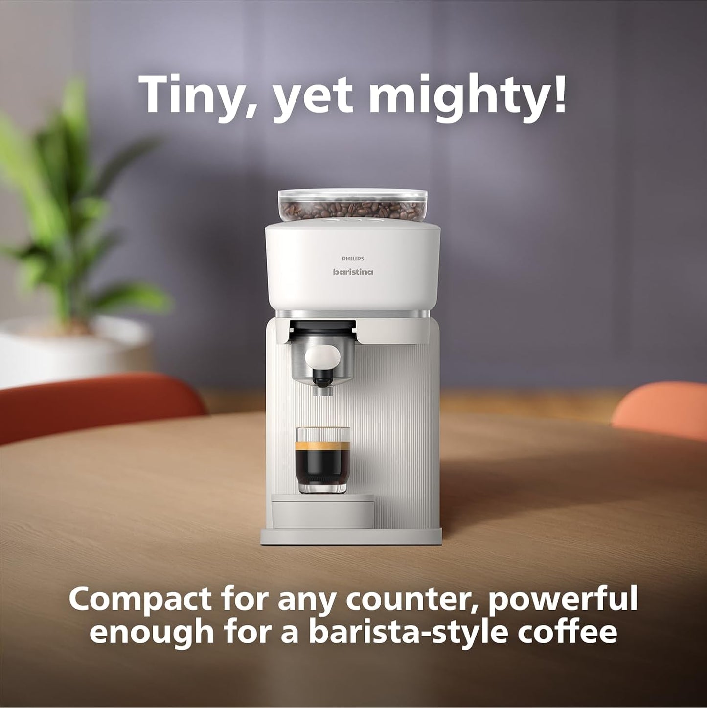 Philips Baristina Espresso Machine, Grind, Tamp & Brew Coffee Beans in One Swipe, Compact, 16 Bar Pump Pressure, Automatic Grinder, Natural White with White Portafilter (BAR300/00)