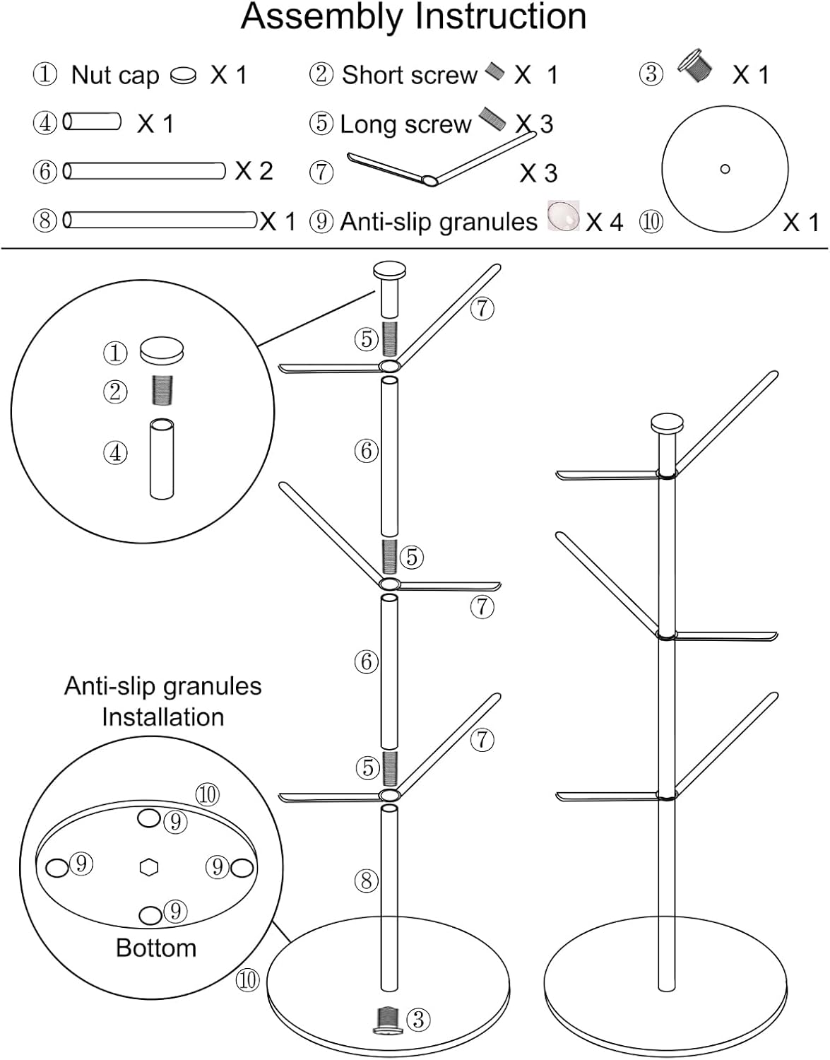 Premium Mug Tree, 6 Hooks Upgraded Stable Metal Mug Holder, Bamboo Base Coffee Mug Cup Rack for Counter Top, Mug Display, Home Storage and Cup Organizer, Black