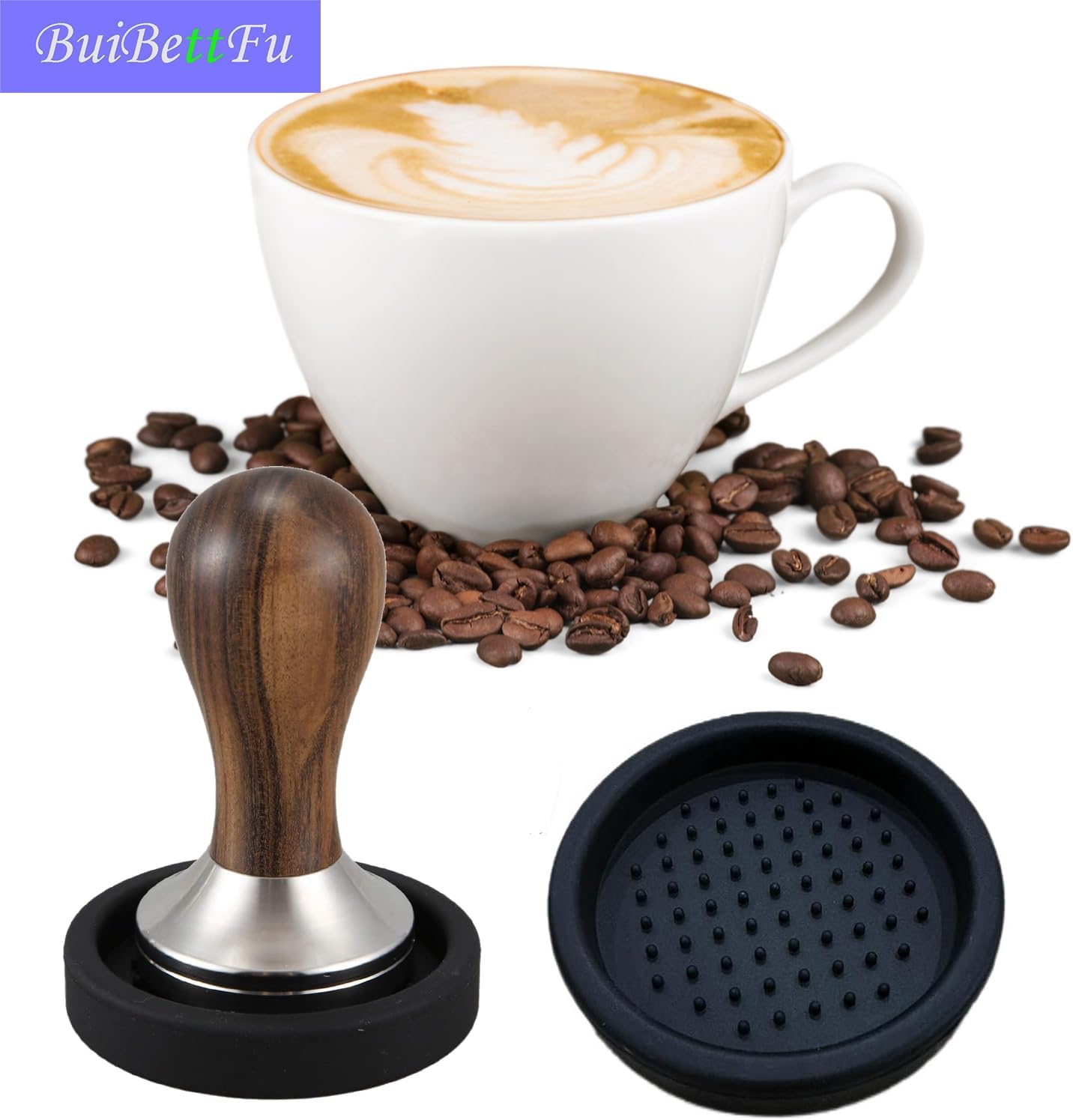 Coffee Knock Box Shock-Absorbent Durable Barista Style Knock Box With Removable Knock Bar and Non-Slip Base Gift 3 Inch Food Grade Silicone Coffee Tamper Mat (Round Coffee Tamper Mat)