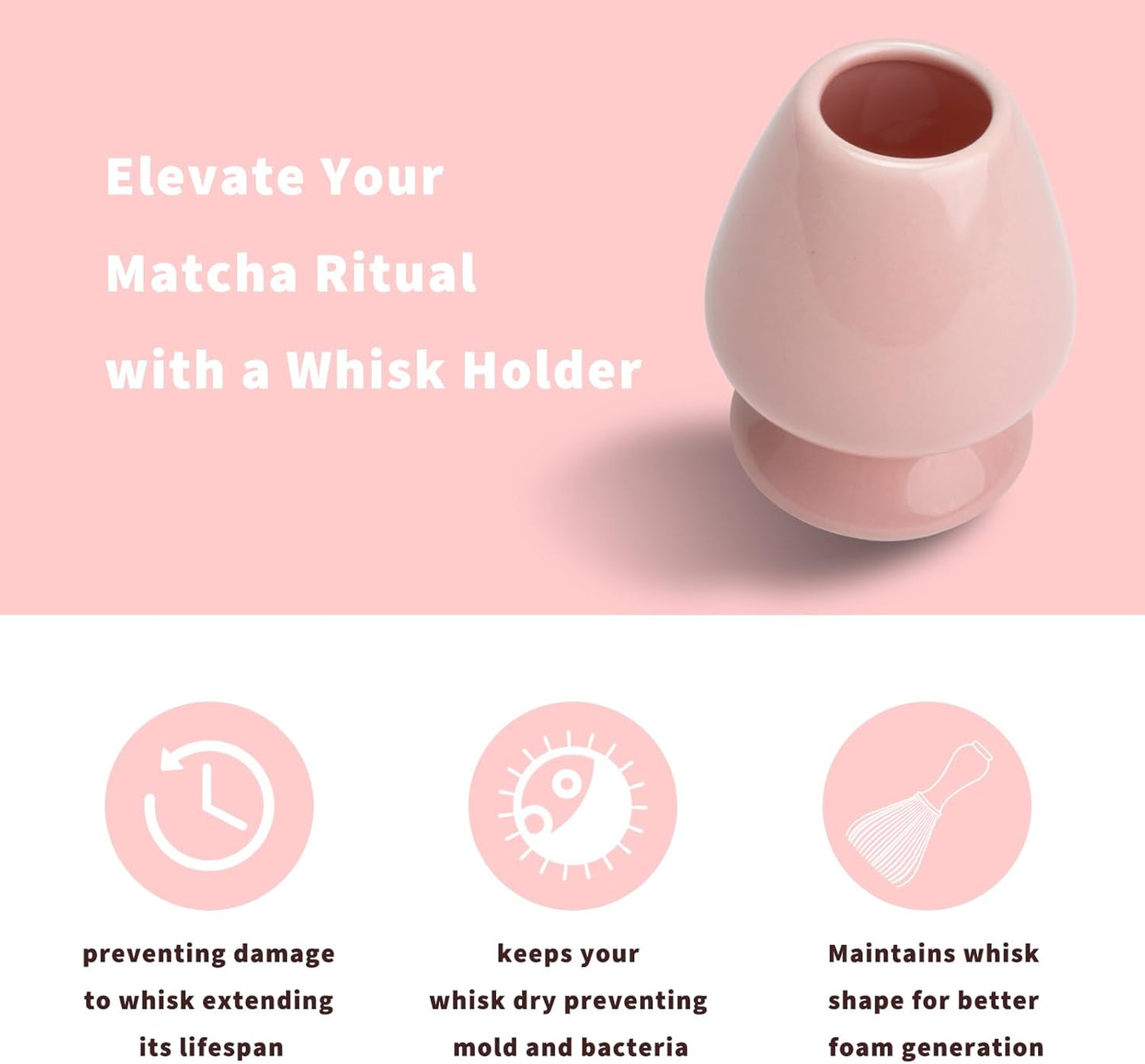 Matcha Tea Whisk Holder, 70mm Chasen Stand, Matcha Whisk Stand Ceramic Holder Chasen Stand fit for Traditional Japanese Tea Matcha Chasen Tea Set Accessories (pink)