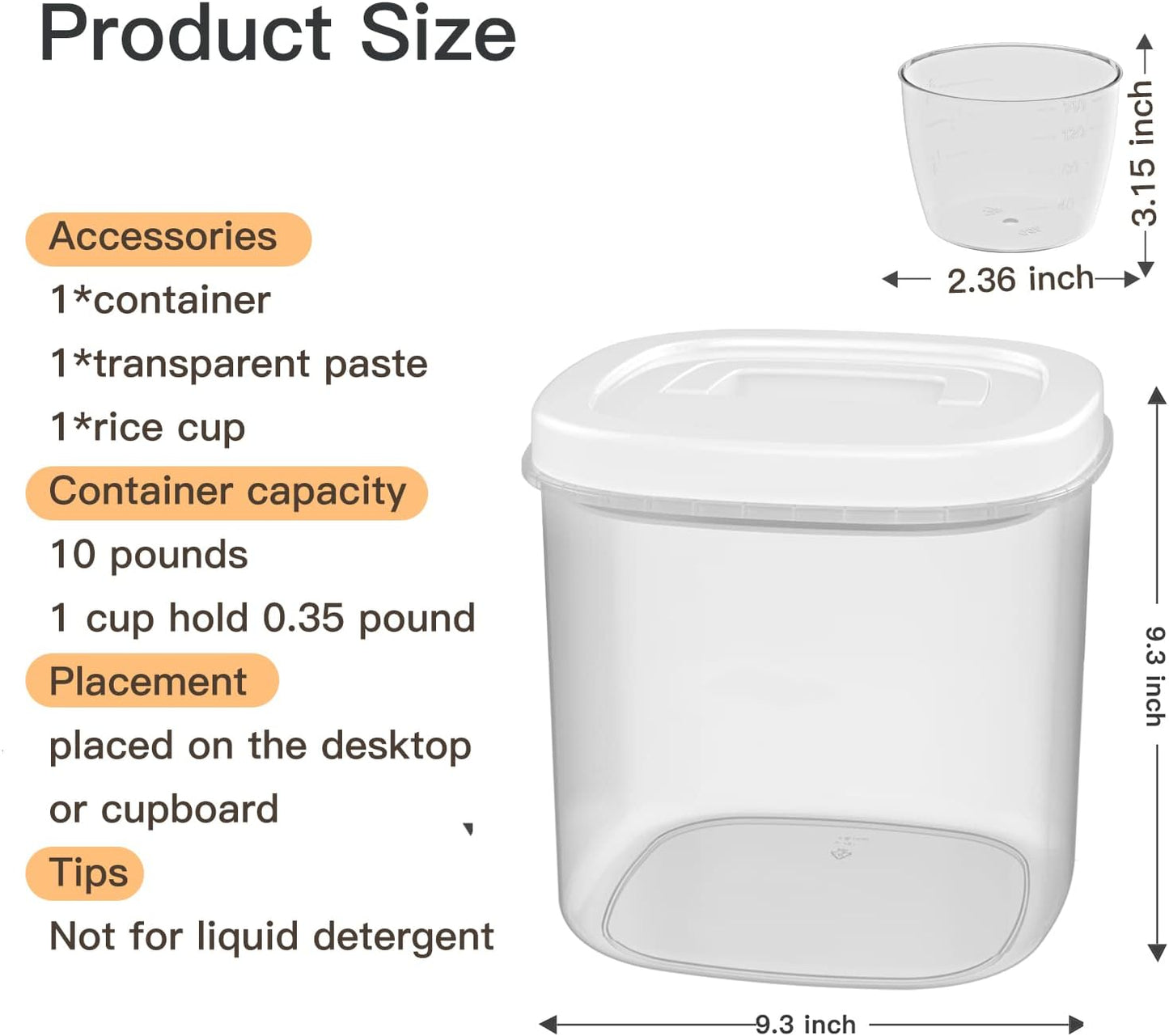 Rice Dispenser,10 Lbs Rice Container Storage with Measuring Cup Food Cereal Container Bins Household for Kitchen Pantry Organization