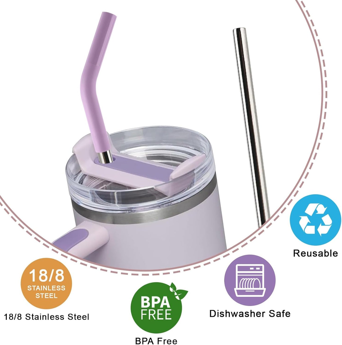 Replacement Straws for 40oz Tumblers,Metal Straws Reusable Compatible with Stanley 40oz Cup, 40 oz Tumbler Straw,4 Pack 12" Extra Long Stainless Steel Straws with Silicone Tips and Cleaner Brush