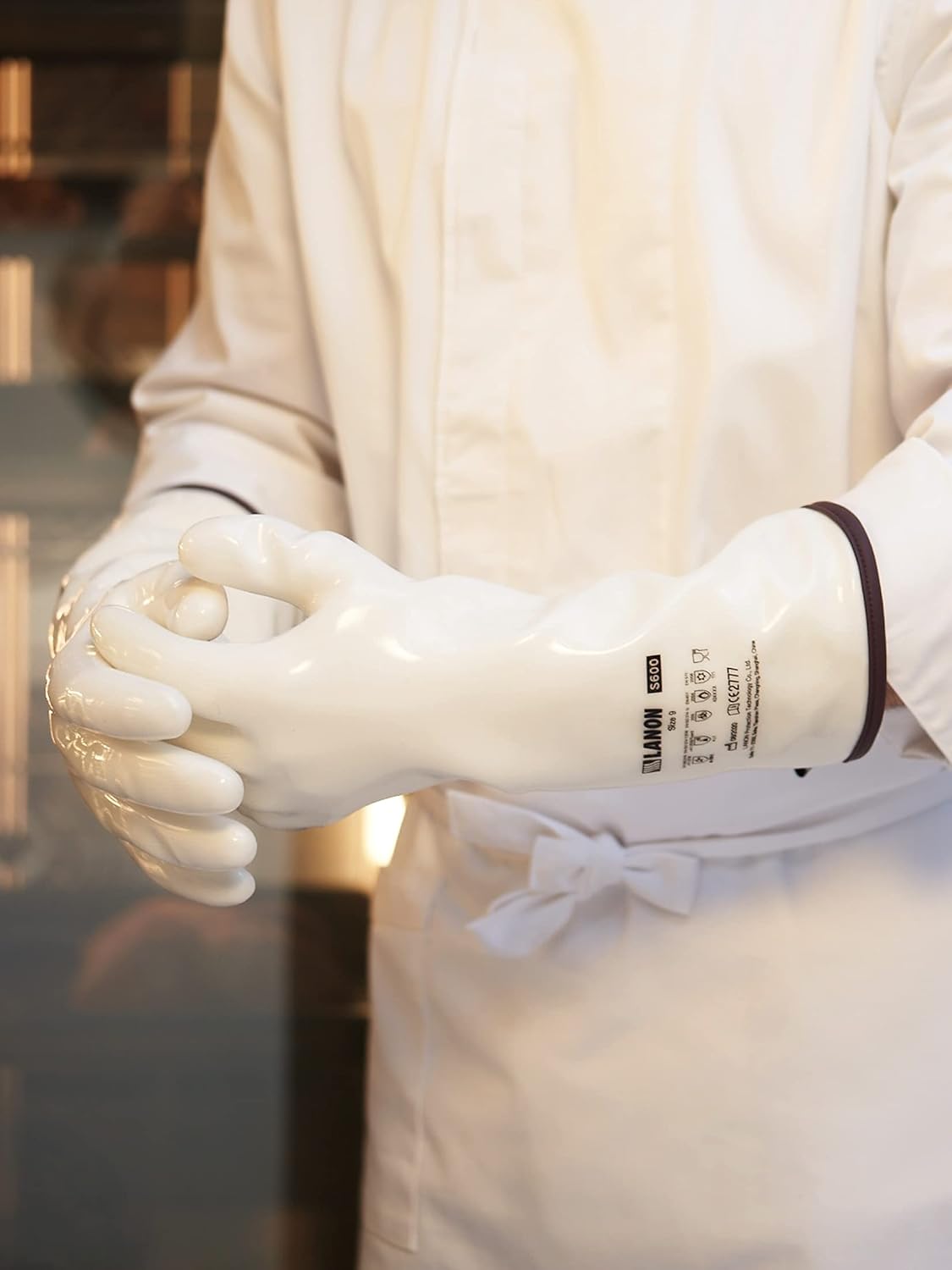 LANON 15" Liquid Silicone Heat Resistant Oven Gloves, Food Grade, CoralAir Liner, Waterproof, Extra Long, Large