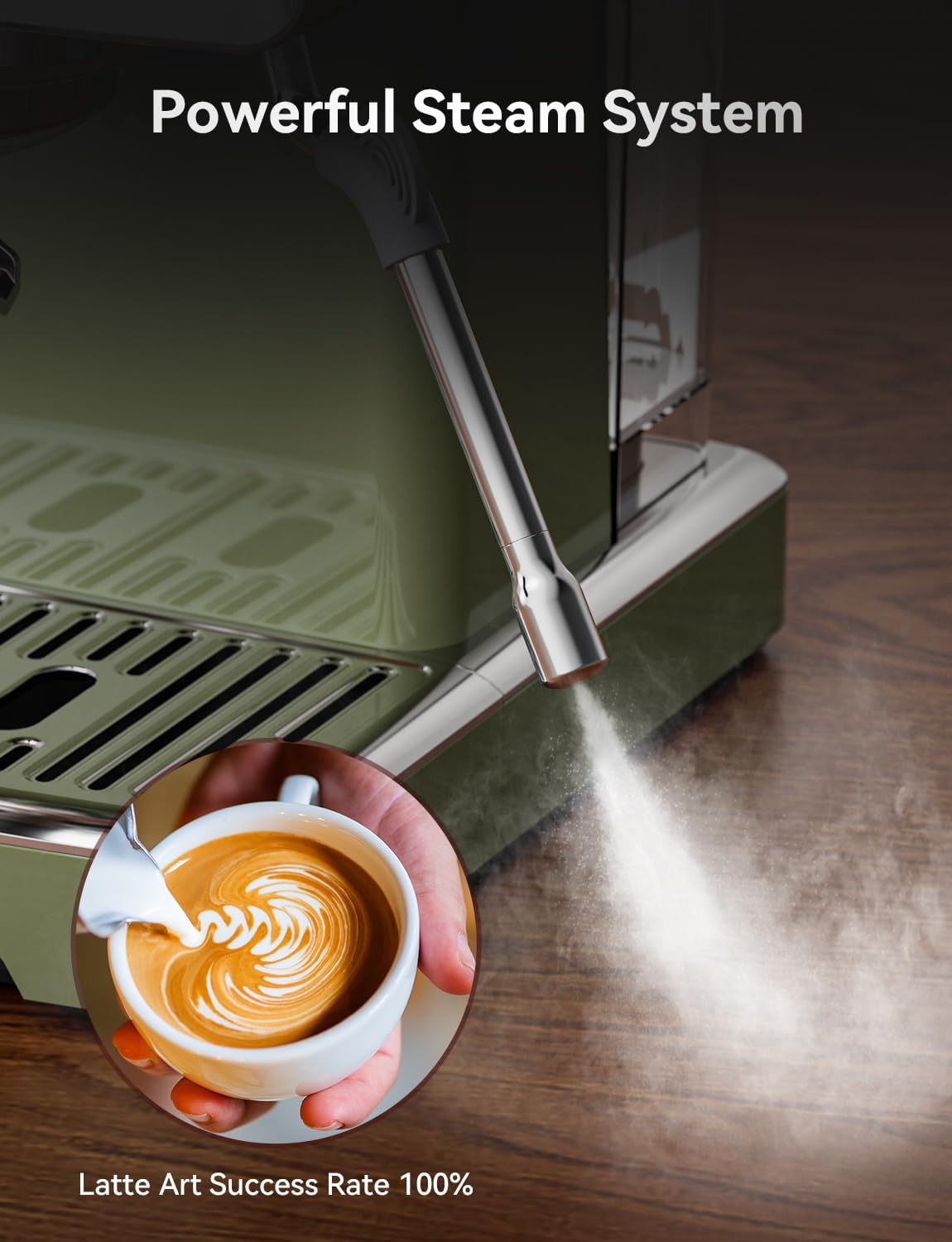 Neretva Espresso Coffee Machine, Professional Espresso Machine with Pressure Gauge 15Bar Retro Espresso Maker with Power Milk Frother Stainless Steel for Home Barista Latte and Cappuccino Maker-Green