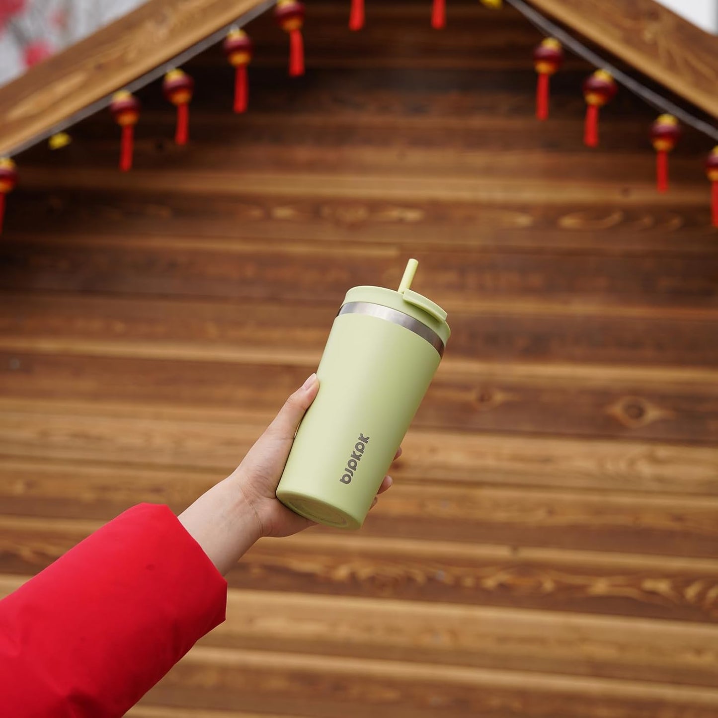 BJPKPK 18oz Insulated Tumbler With lid And Straw Stainless Steel Tumblers Travel Coffee Mug Reusable Thermal Cup,Macaron Green