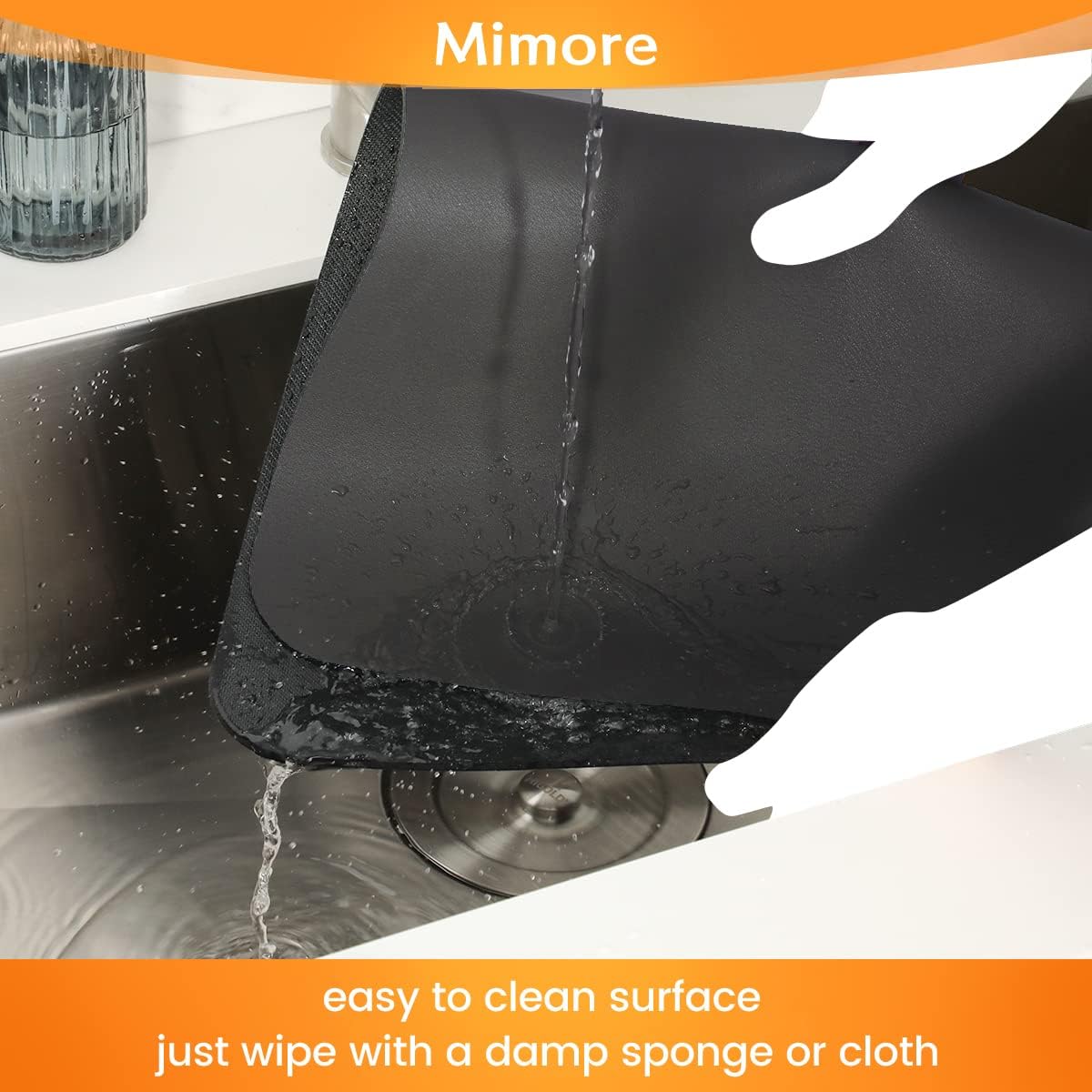 Mimore Coffee Mat - 17x30 Inch Black Countertop Mat - Absorbent, Hides Stains, Rubber Backed - Dish Drying Mat Fits Under Coffee Maker or Espresso Machine (Compatible with Ninja Luxe Cafe)