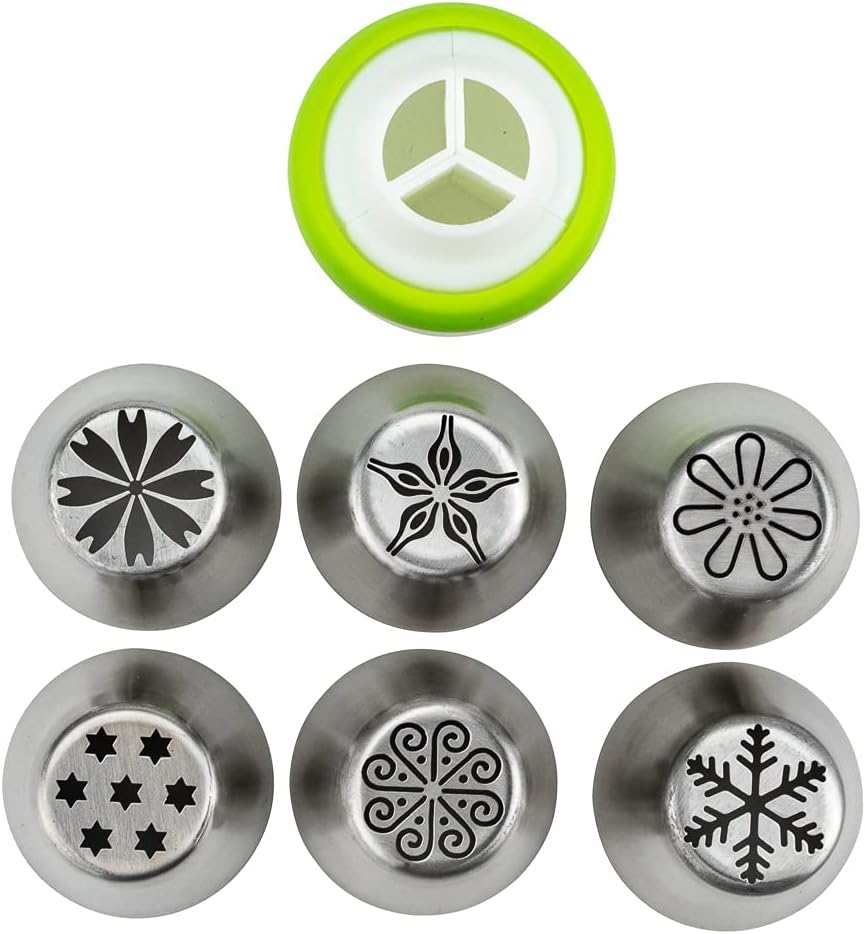 Restaurantware Pastry Tek Russian Piping Tips Set 17 Piece Durable Cake Decorating Kit - 6 Piping Tips 10 Piping Bags Stainless Steel Piping Bags And Tips Set 1 Tri-Color Coupler