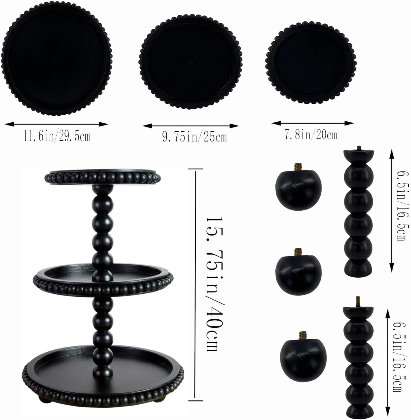 3 Tier Serving Tray, Wood Cupcake Stand,3 Tier Cupcake Stand,Tiered Tray Stand,Wooden Tiered Tray Stand,Suitable for Weddings/Birthdays/Dinners,(Black).