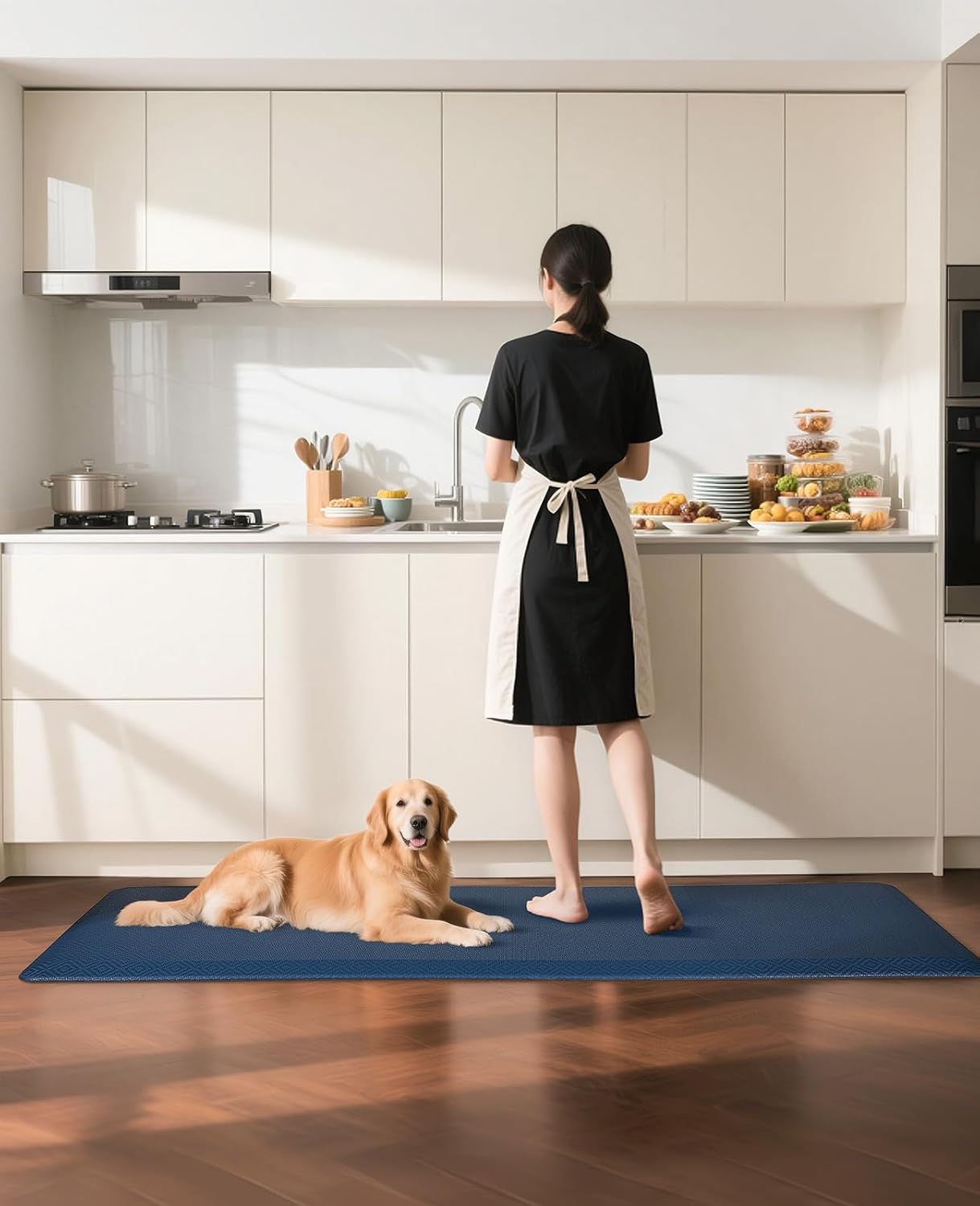 Ophanie Kitchen Mats for Floor, 3/4 Inch Thick Kitchen Rugs, 24'' x 70'' Anti Fatigue Standing Cushioned Mat, Waterproof,Comfort Ergonomic Mat for Office, Home, Sink, Blue Non-Slip Bottom