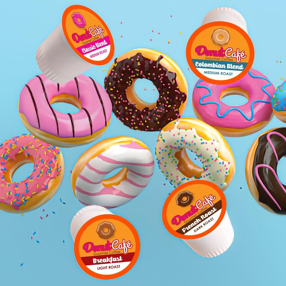 Donut Café - Gourmet Coffee Medium Roast Flavored Variety Pack – Pecan Pie, Coconut Crumble, Salted Caramel, Toasted Hazelnut – Single Serve Coffee Pods for Keurig K Cup Brewers – 80 Count