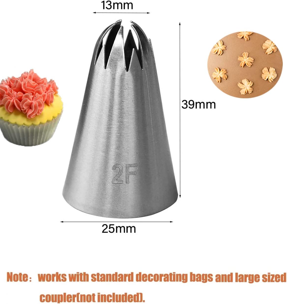 2F Piping Tip,Drop Flower Icing Piping Nozzle Decorating Tip 2F for Baking Pastry Cake Cupcake Cookie Decorating,3 Pcs