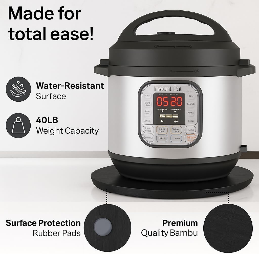 Ibyx Elegant Round Sliding Tray for Your Pressure Cooker, Air Fryer & Heavy Kitchen Appliances - Sturdy, Slides Easily from Under The Cabinet (Natural, 16โ)