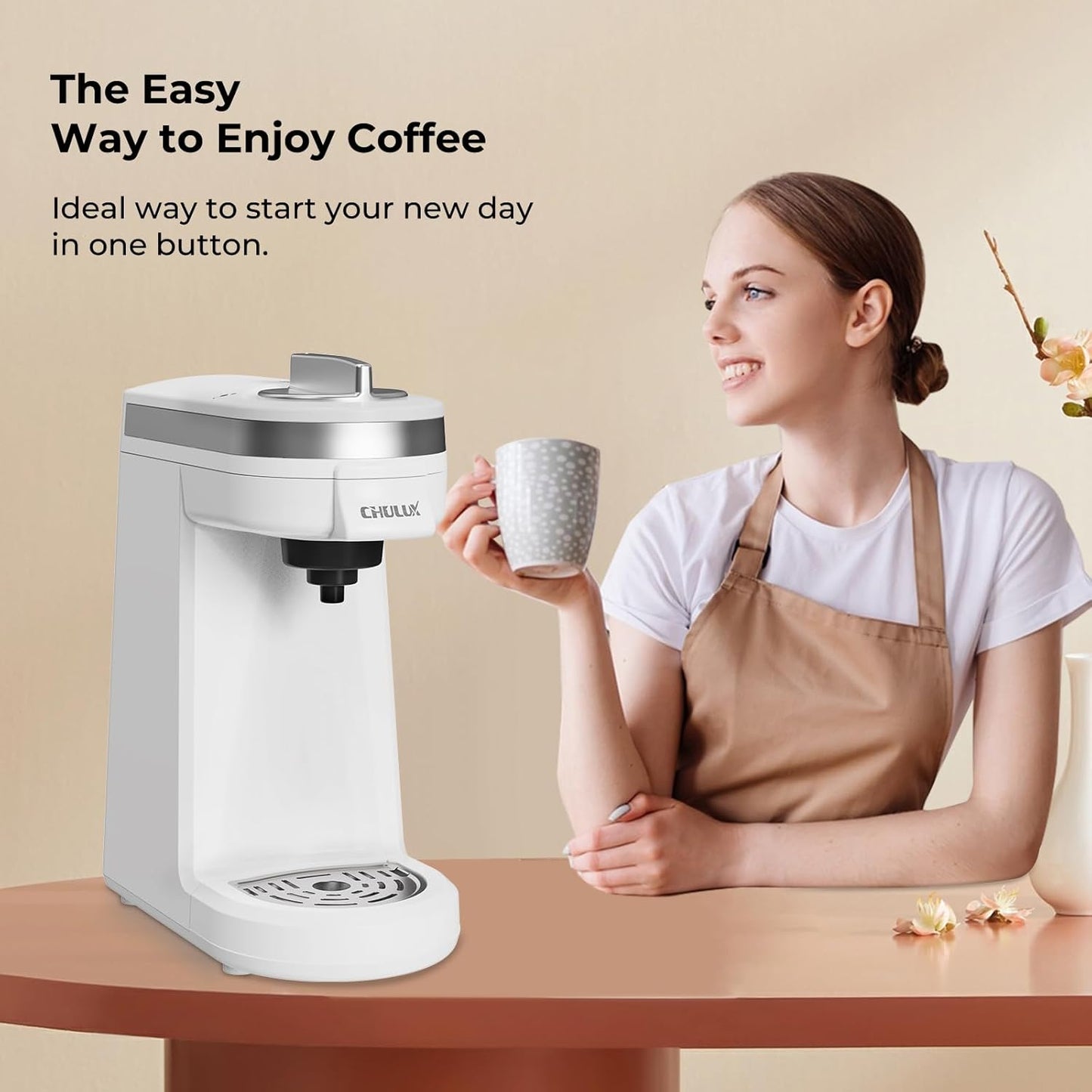 CHULUX Mini Coffee Maker for K Capsule, Single Serve Coffee Maker for One Cup Americano, Lightweight Pod Coffee Machine, Pearl White