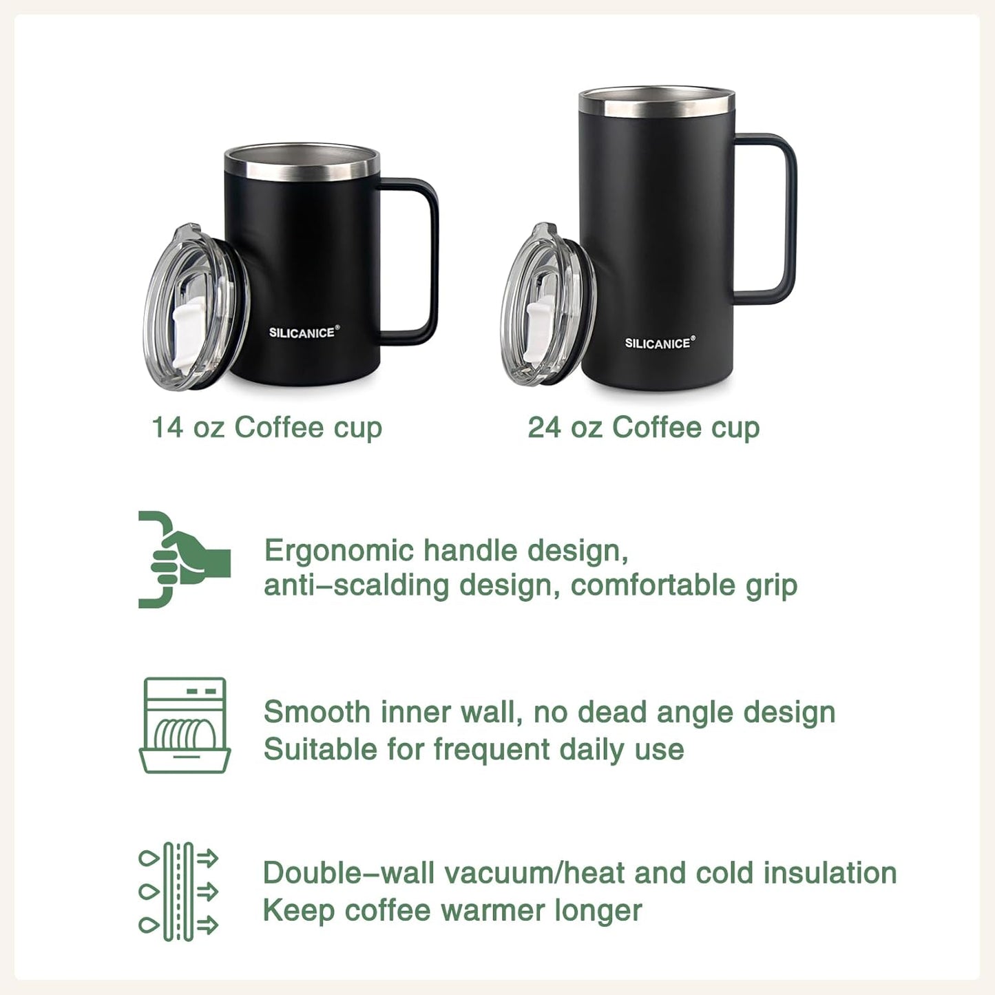 24 oz women's thermal coffee mug, double-wall insulation, easy to hold and clean, suitable for camping travel water cup