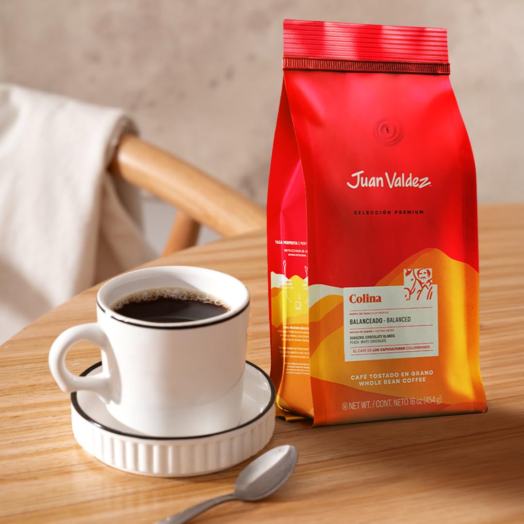 Juan Valdez Colina Whole Bean Coffee, Balanced Roast 16 OZ - Premium Colombian Coffee - Unique “Caracolito” beans produce a coffee of balanced flavor and mild texture (Pack of 2)