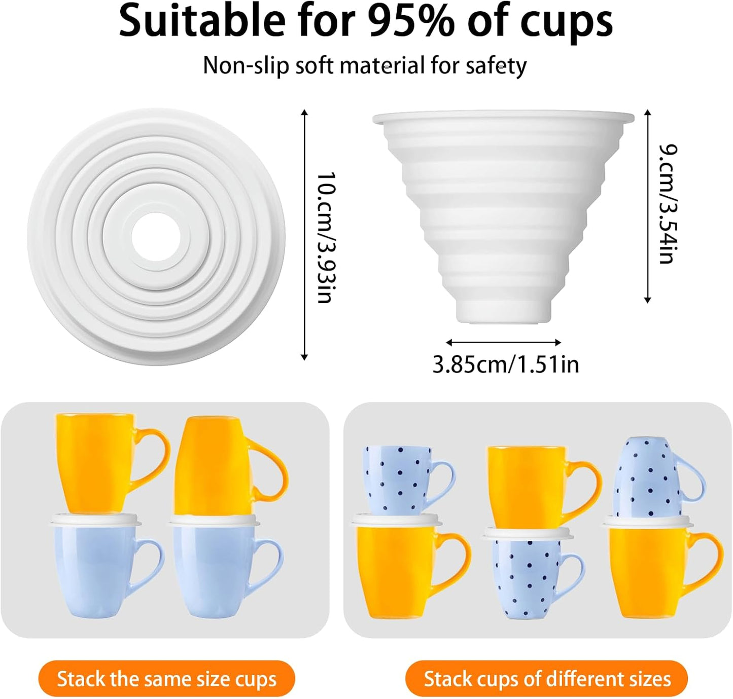 Mug Stacker & Storage Organizer – Expandable, Stackable Cup Holder for Kitchen Cabinet or Pantry – Space-Saving Solution for Tea Cups & Coffee Mugs (6Pcs White)