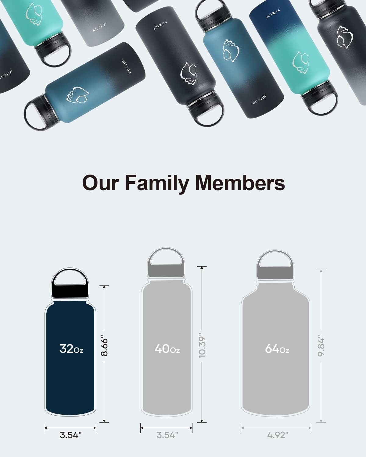 BUZIO 32 oz Water Bottle Insulated with Straw & 3 lid and Carrying Pouch, Leak Proof Anti-Slip Stainless Steel Water Flask Jug, Cold for 48 Hrs Double Vacuum Thermo Canteen, BPA-Free, Indigo Crush