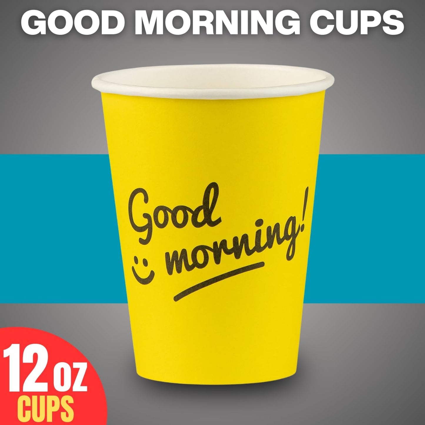 Smygoods Disposable Coffee Cups, To Go Paper Hot Cups, Good Morning Design (12 OZ, 100 Count) For Hot Beverages, Coffee, Tea, Espresso, Cocoa - Vasos Para Cafe