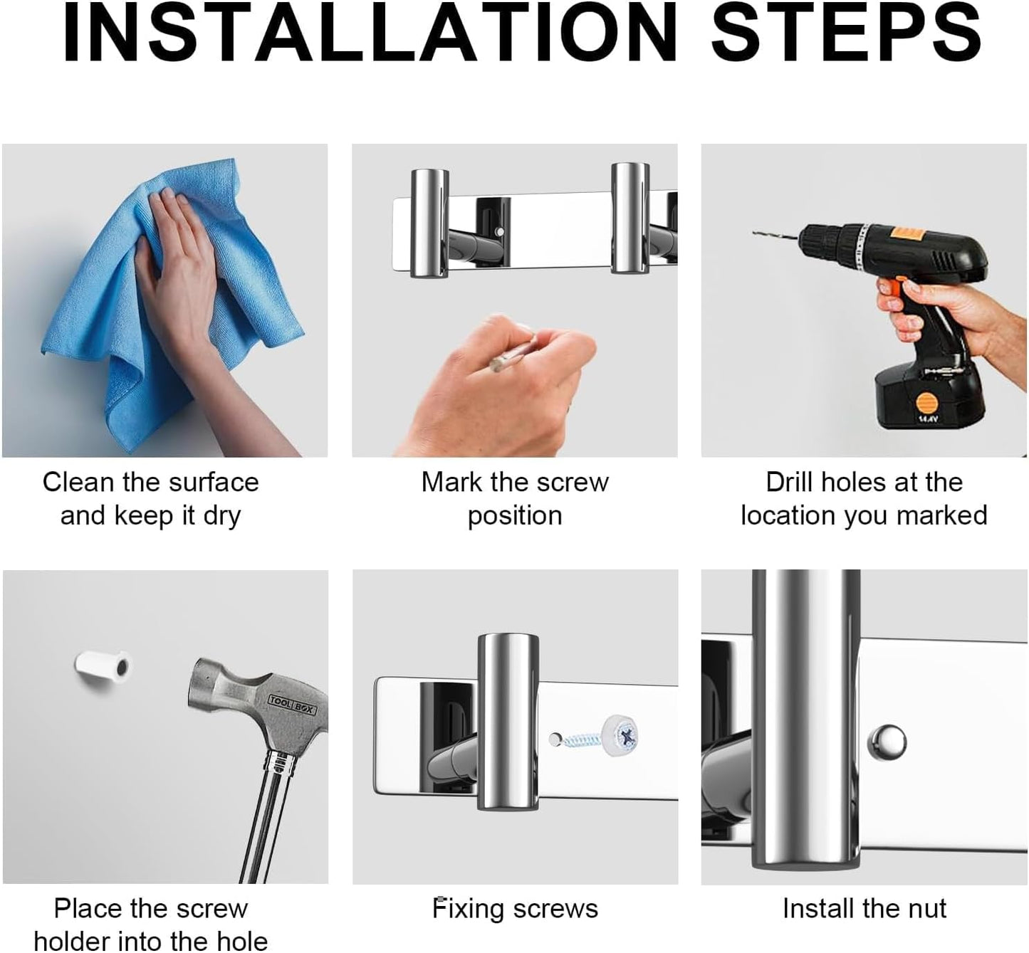 VAEHOLD Hat and Coat Wall Mount Rack - Hooks for Robes, Bags, Keys, and Towels - Bathroom Towel Hanger Organizer (Polished Chrome, “T“ Shape 5 Hooks 1 Pack)