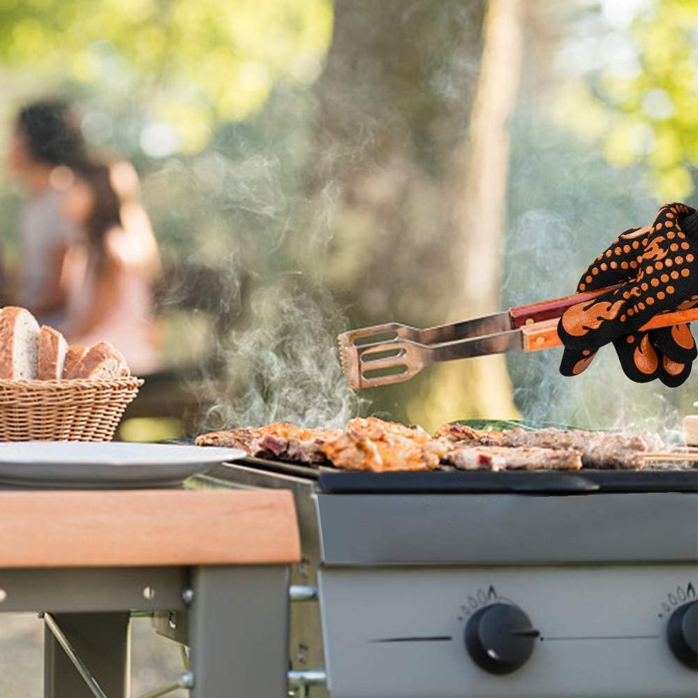 Comsmart BBQ Gloves, 1472 Degree F Heat Resistant Grilling Gloves Silicone Non-Slip Oven Gloves Long Kitchen Gloves for Barbecue, Cooking, Baking, Cutting