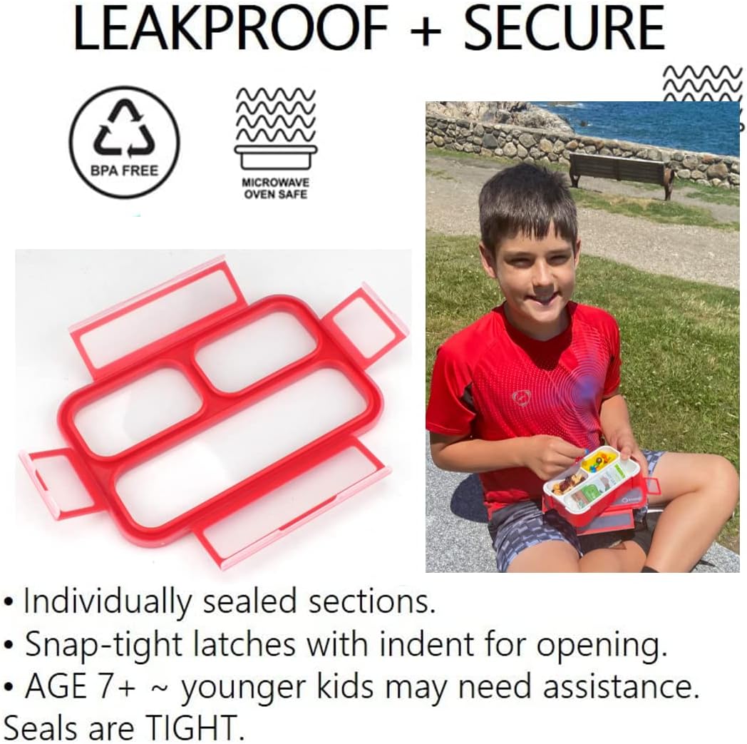 kinsho Snack Containers - Small Bento Lunch Box for Kids Girls Boys Toddlers | MINI Leakproof Boxes, Baby Bentobox for School Daycare Travel, Portion Containers, 2 pack, Red Navy Blue