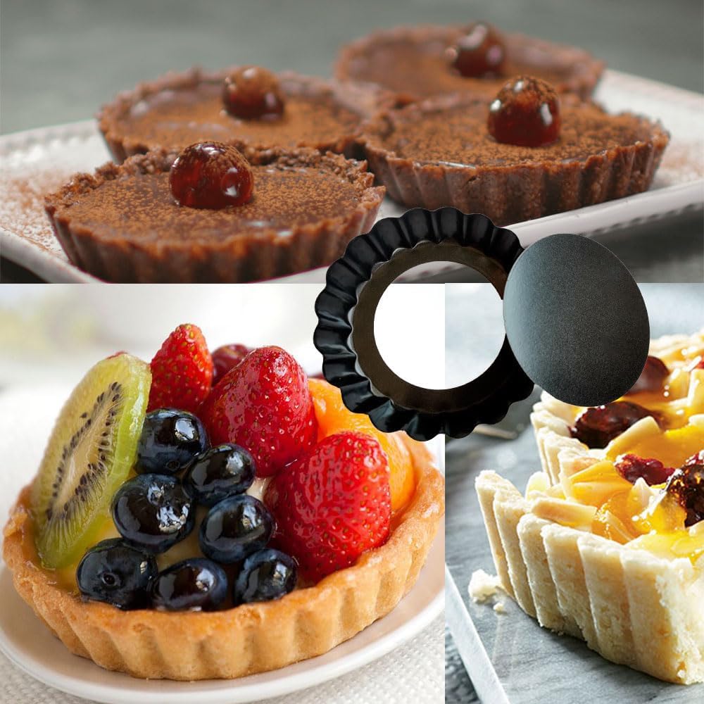 DATANYA 12Packs Mini Tart Pans 4 Inch Tart Pan Removable Bottom Round Nonstick Quiche Pan, Heavy Duty Fluted Side for Pies, Mousse Cakes, Dessert Baking
