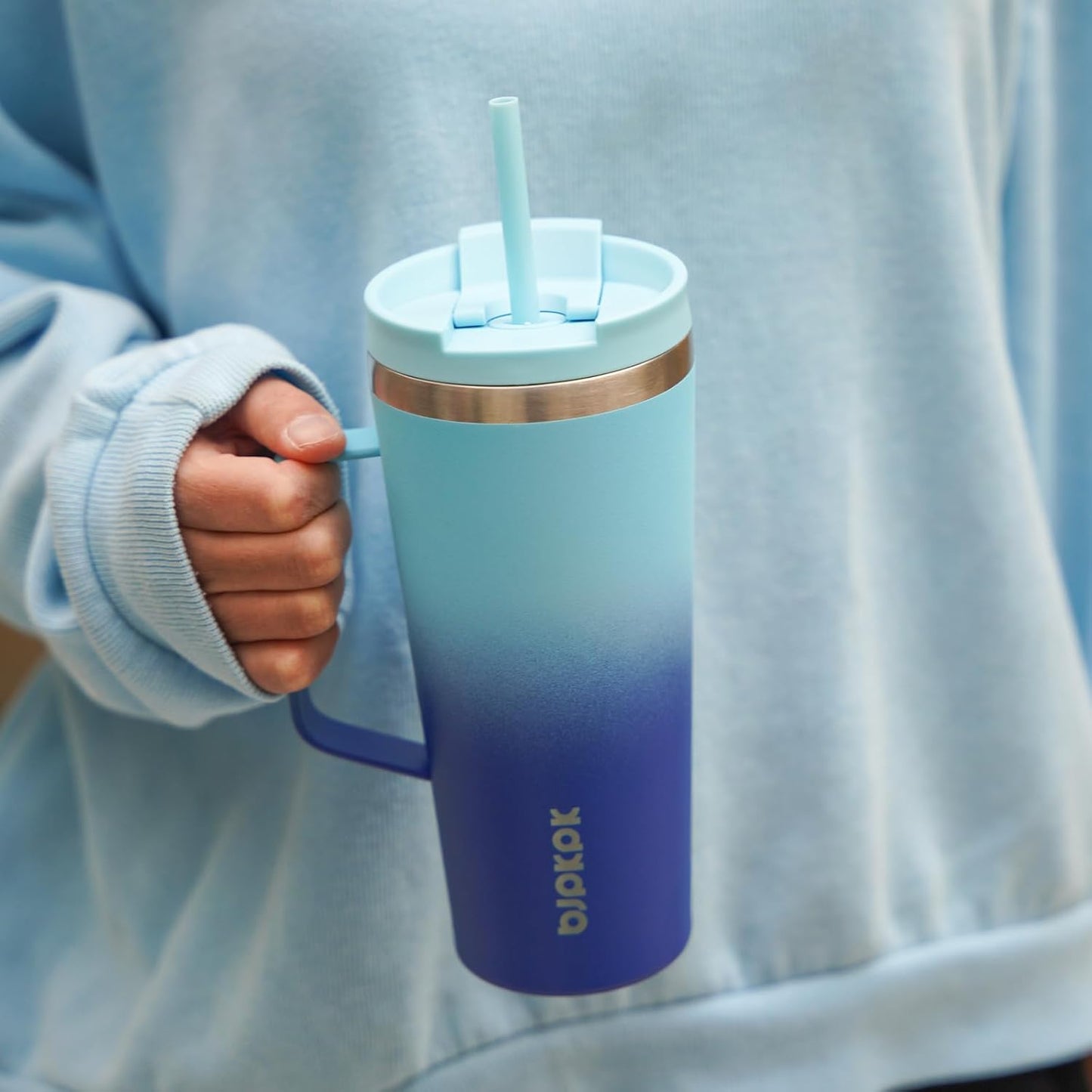 BJPKPK Insulated Tumbler with Handle, 30oz Insulated Tumblers with Lid and Straw, Stainless Steel Metal Water Bottles, Coffee Travel Mugs, Cups, Sky