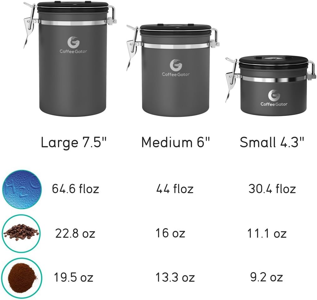 Coffee Gator Coffee Canister, 16oz Airtight Stainless Steel Kitchen Food Storage Container with Date Tracker, Scoop for Sugar,Grounds Coffee, Beans,Tea, Sugar, Cereal, Flour, Cookies Jars - Orange