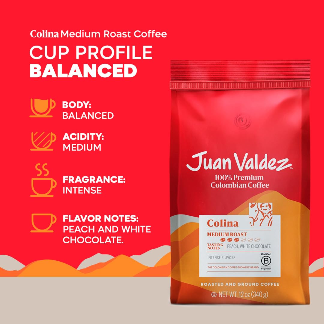 Juan Valdez Colina Ground Coffee, Balanced Roast 12 OZ - Premium Colombian Coffee - Unique “Caracolito” beans produce a coffee of balanced flavor (Pack of 3)