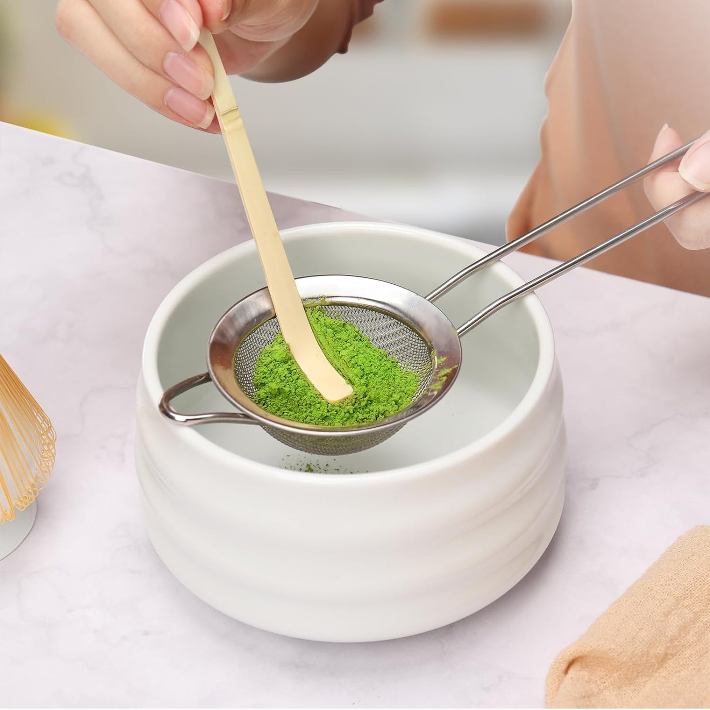 Matcha Whisk Set with Matcha Bowl, Matcha Bamboo Whisk, Scoop, Sifter, Matcha Whisk Holder Unique Gifts for Women Men Girl Friend Home Kitchen Decor Gifts for Christmas, Birthday, matcha kit