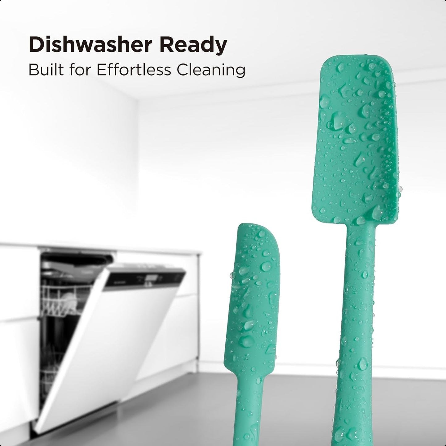 Kitchen Mama WaltzGrip Platinum Silicone Jar and Can Spatula Utensil Set: Heat-Resistant, Nonstick Scraper, Scooping, Perfect for Smoothies, Jam, Cream, Peanut Butter, Dishwasher Cooking Gadget (Teal)