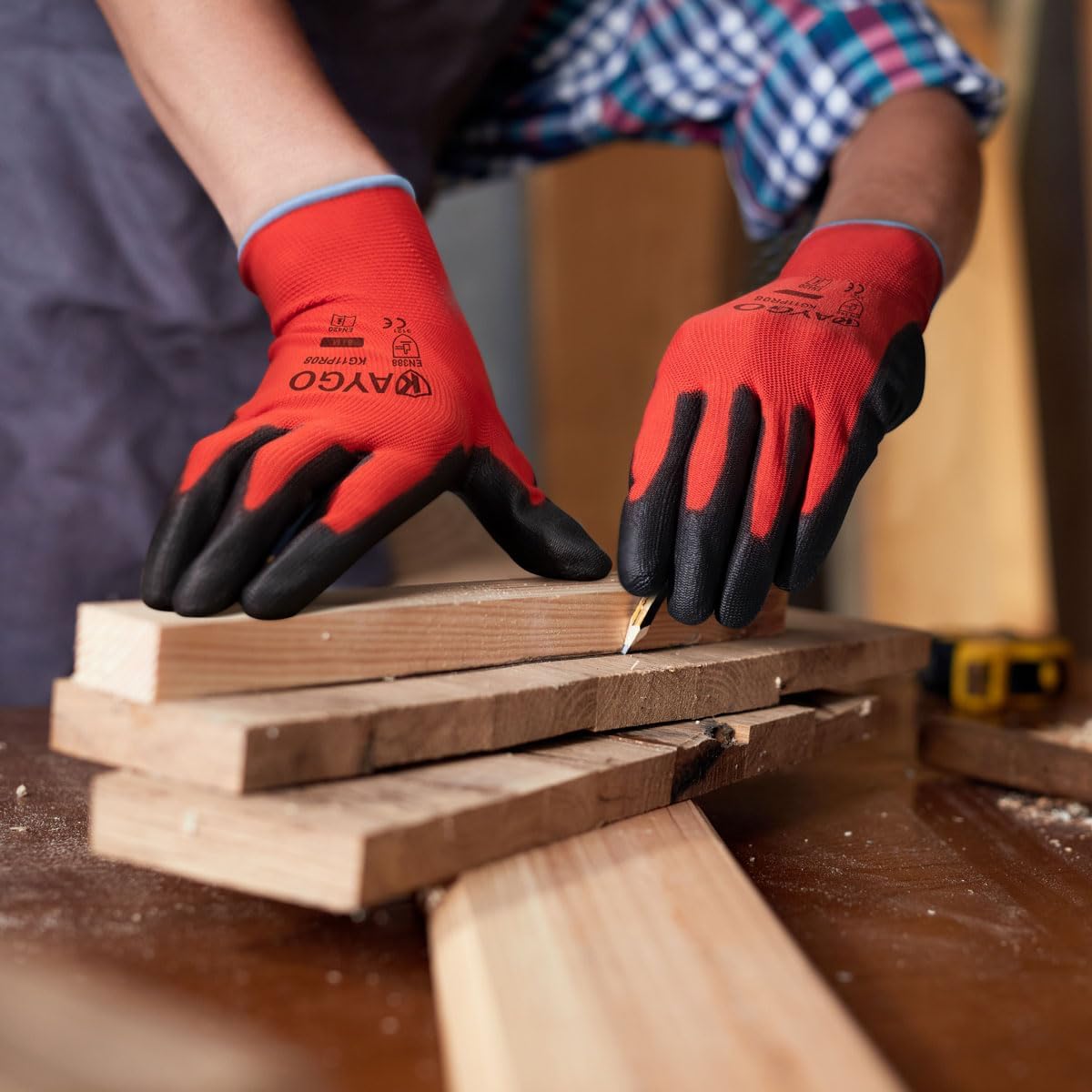 KAYGO Safety Work Gloves PU Coated for women, 12 Pairs Seamless Knit Glove with Polyurethane Coated Smooth Grip on Palm and Fingers, Ideal for General Duty Work, KG11P (Small, Red)