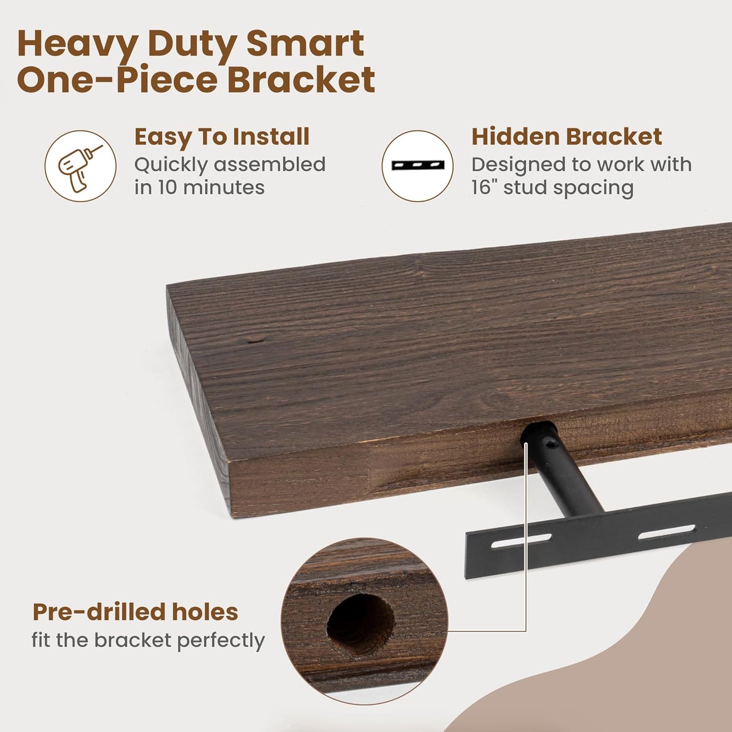 Floating Shelves for Wall Decor, Rustic Solid Elm Wood Live Edge Floating Shelves Wall Mounted, Wall Shelves with Invisible Bracket for Living Room Bathroom Bedroom Kitchen, 32 Inch Set of 2, Walnut