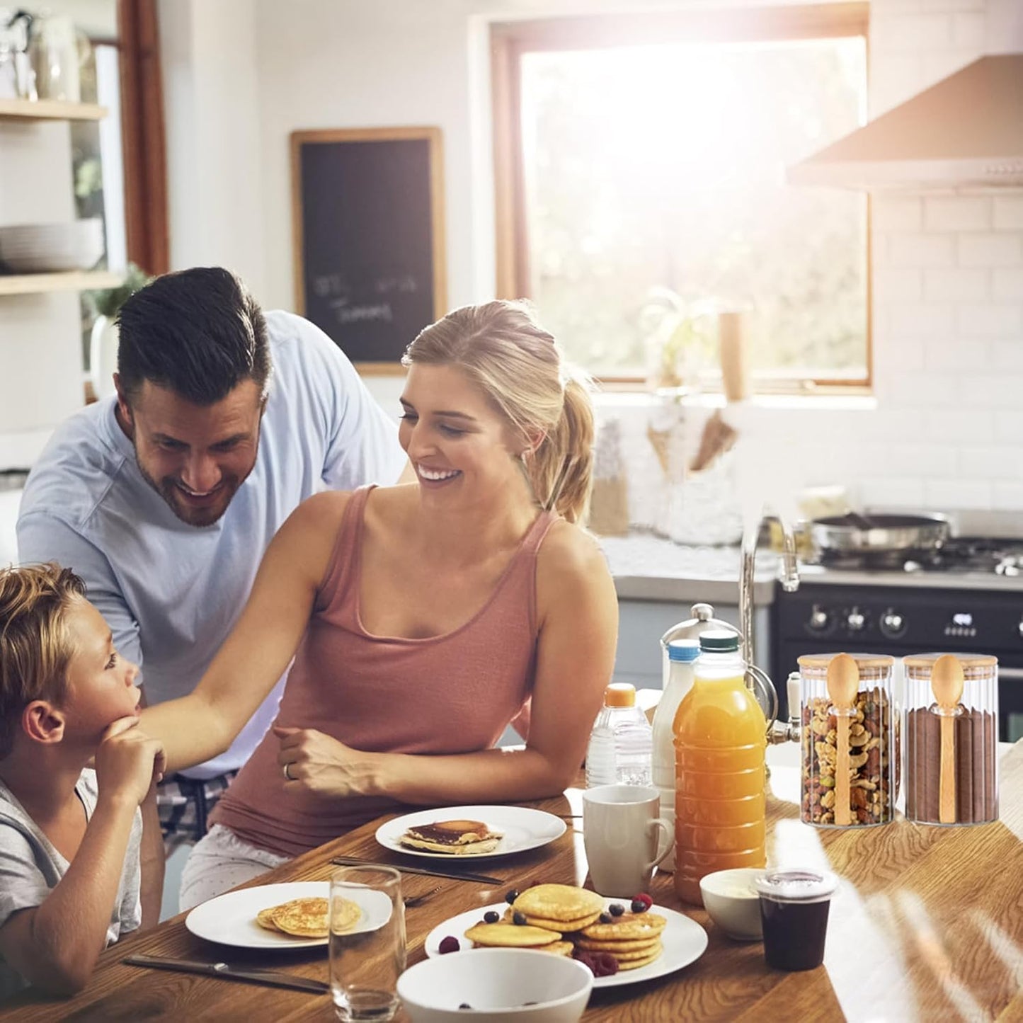 25 OZ Airtight Glass Jars with Bamboo Spoons Lids Overnight Oats Container Decorative Coffee Bar Food Storage Jar Cereal Nuts Salts Coffee Tea Flour Sugar Container Spice Jars (2Pack)