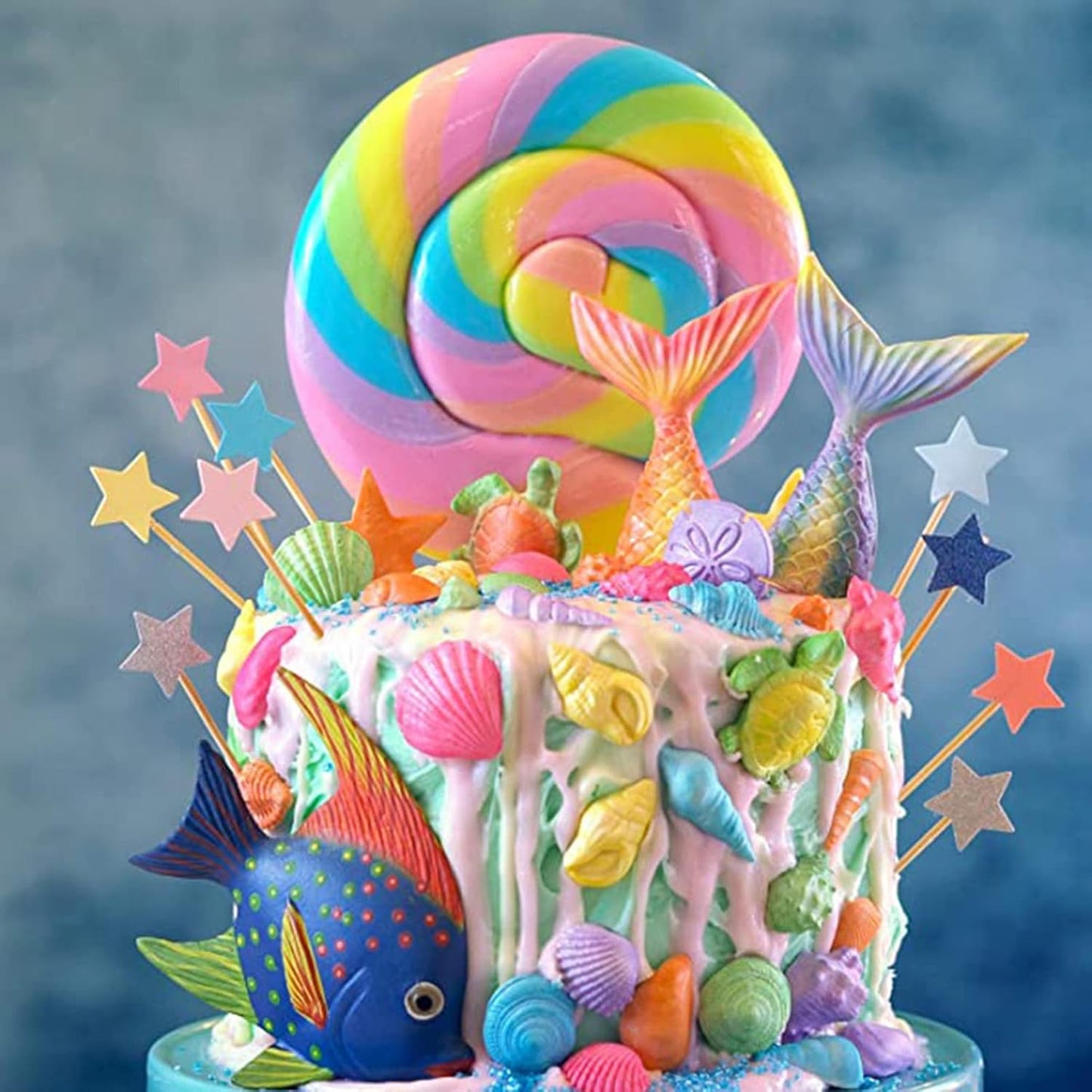 MEMOVAN Mermaid Theme Cake Fondant Mold 3pcs Seahorse Seashell Starfish Mermaid Tail Under the Sea Silicone Baking Mold for Chocolate Candy Cake Decoration Polymer Clay Gum Paste Craft